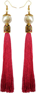 rich & famous Stylish Long Maroon Pearl Tassel Earring Metal Tassel Earring