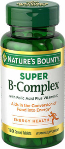 Nature's Bounty Super B-Complex with Folic Acid Plus Vitamin C, 150 Coated Tablets