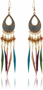 YELLOW CHIMES Trendy Feather Tassels Stylish Gold Plated Drop Earrings Enamel, Metal Tassel Earring