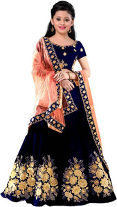 LOBACOVA Girls Lehenga Choli Ethnic Wear Self Design Lehenga, Choli and Dupatta Set