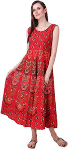 Rangun Women Fit and Flare Red Maxi/Full Length Dress