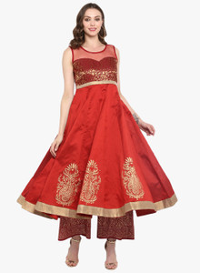 MBE Women Block Print Anarkali Kurta