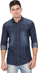 OJASS Men Solid Casual Dark Blue Shirt