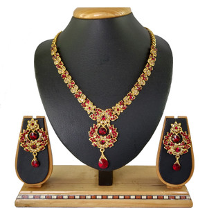 VATSALYA creation Alloy Gold-plated Ruby Red, Bronze Jewellery Set