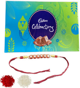 Cadbury Celebrations Gift Hamper Chocolate With Beautiful Fancy Designer Rakhi Combo
