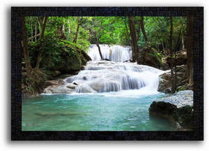 पोस्टर न फ्रेम्स UV Textured Decorative Art Print of nature landscape scenery waterfall painting on paper with wooden synthetic frame डिजिटल रीप्रिंट 14 inch x 20 inch पेंटिंग