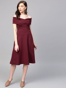 ATHENA Women A-line Maroon Knee Length Dress