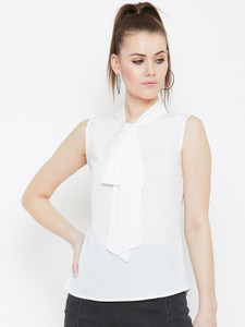 Berrylush Casual Sleeveless Solid Women White Top