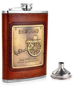 play run ® Liquor Holder Imported Hip Stitched Leather and Stainless Steel Hip Flask (Brown)-230ml Stainless Steel Hip Flask