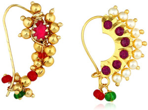 MEENAZ Cubic Zirconia, Pearl Gold-plated Plated Copper, Brass Nose Ring