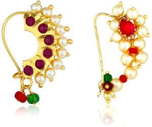 MEENAZ Cubic Zirconia, Pearl Gold-plated Plated Copper, Brass Nose Ring