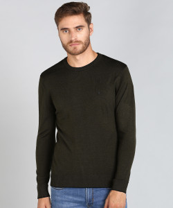 NUMERO UNO Solid Round Neck Casual Men Green Sweater