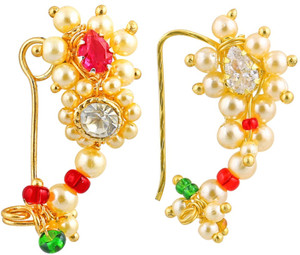 MEENAZ Cubic Zirconia, Pearl Gold-plated Plated Copper, Brass Nose Ring