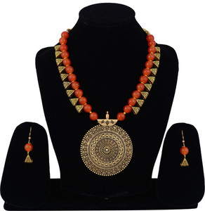 Darsha Collections Alloy Copper Orange Jewellery Set