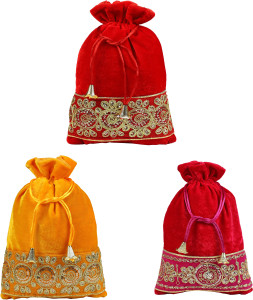 Fancy Walas Designer Rajasthani Style Royal Velvet Potli Batwa Bag Bridal Purse 3 Pcs Potli
