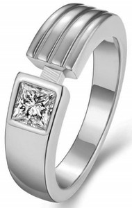 Via Mazzini Crystal Proposal Engagement Band Ring (Ring0667) US Size - 10 Stainless Steel Crystal Platinum Plated Ring