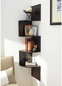Hubwooden Wooden wall mount corner rack shelves for living room and home decor wall shelf Engineered Wood Display Unit