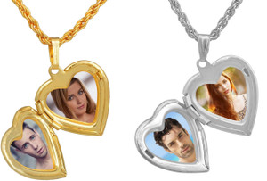 Morvi Combo Dual tone Plated Brass, Dil, Lovely Heart shape Pendant Design, Forever Heart to Close Openable Photo with chain Pendant for Men and Women Gold-plated Brass Pendant Set