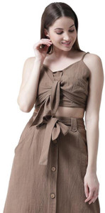 KASSUALLY Casual No Sleeve Solid Women Brown Top
