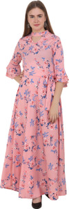 Emeros Women Maxi Blue, Pink Full Length Dress