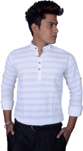 FUBAR Men Striped Casual White Shirt