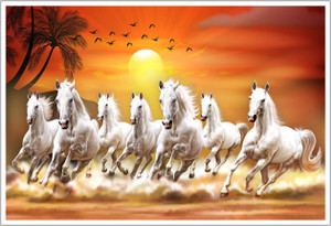 Lucky Seven Horses Running Vastu Paper Poster Paper Print
