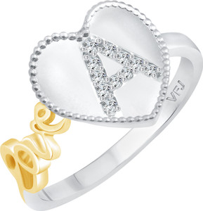 VIGHNAHARTA Valentine Love "A" Alphabet in Heart Alloy Cubic Zirconia Gold Plated Ring