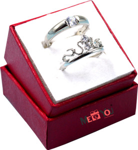 ME&YOU King and Queen Couple Ring, Lovers Rings ( 2 Piece- His and Her) Adjustable Stainless Steel Silver Plated Ring Set