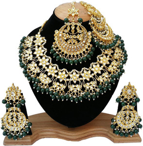 Nuhatraders Metal, Glass, Alloy Gold-plated Green, Gold Jewellery Set