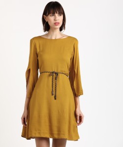AND Women Fit and Flare Yellow Dress