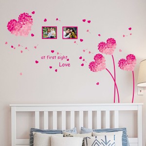 Aquire 155 cm Wall Stickers Heart Shaped Flowers in Pink with Blowing Petals and Frames for Bedroom Design Self Adhesive Sticker