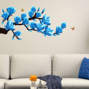 Aquire 55 Wall Stickers Floral Branch with Artistic Flowers in Blue Home Decoration Self Adhesive Sticker