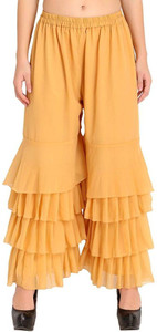 SHARARAT Flared Women Gold Trousers