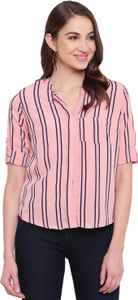 MAYRA Party 3/4 Sleeve Striped Women Pink Top