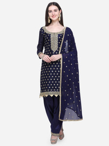 Ethnic Junction Chanderi Embroidered, Embellished Salwar Suit Material