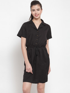 Color Cocktail Women Shirt Black Knee Length Dress