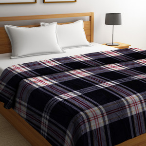 PORTICO NEW YORK Checkered Double Coral Blanket for Mild Winter