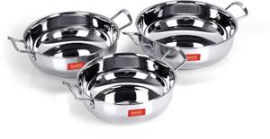 Sumeet Stainless Steel Induction Bottom (Encapsulated Bottom) Induction & Gas Stove Friendly Kadhai Set of 3Pcs Size No. 12 (1.9 Ltr), Size No 13 -(2.3 Ltr), Size No 14 -(3 Ltr) Kadhai 25.2 cm diameter 3 L capacity