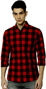 REHAN Men Checkered Casual Red Shirt