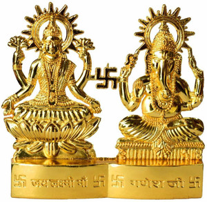 Bansiwal (2.5 Inch) Laxmi Ganesh Ji - Metal Gold Plated Especially for Diwali Decorative Showpiece  -  7 cm