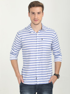 Rope Men Striped Casual White, Blue Shirt