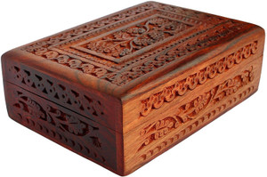 WOODINO Sheesham Handicrafts Mughal Full Carving Makeup and Jewellery Vanity Box