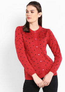 Modeve Polka Print Round Neck Casual Women Pink Sweater