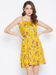 Berrylush Women Fit and Flare Yellow Above Knee/Mid Thigh Length Dress