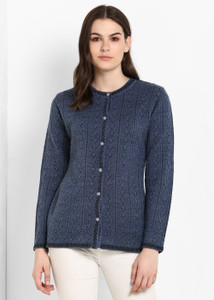 Modeve Graphic Print Crew Neck Casual Women Blue Sweater
