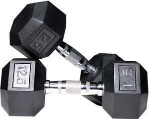 DreamFit Pair Of 12.5 KG X 2 (Total 25 KG) HEX RUBBER (Pair) Fixed Weight Dumbbell (25 kg Fixed Weight Dumbbell