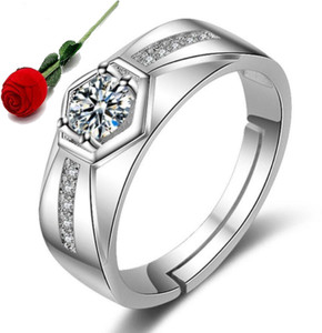 MYKI Limited Edition Sterling Silver Solitaire Adjustable Mens Rings DC- 128 Stainless Steel Cubic Zirconia Silver Plated Ring