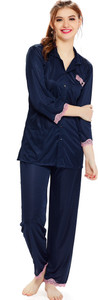 AV2 Women Solid Dark Blue Top & Pyjama Set