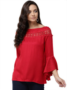 Style Quotient Casual Bell Sleeve Solid Women Red Top