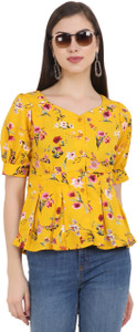 Emeros Casual Regular Sleeve Printed Women Yellow Top